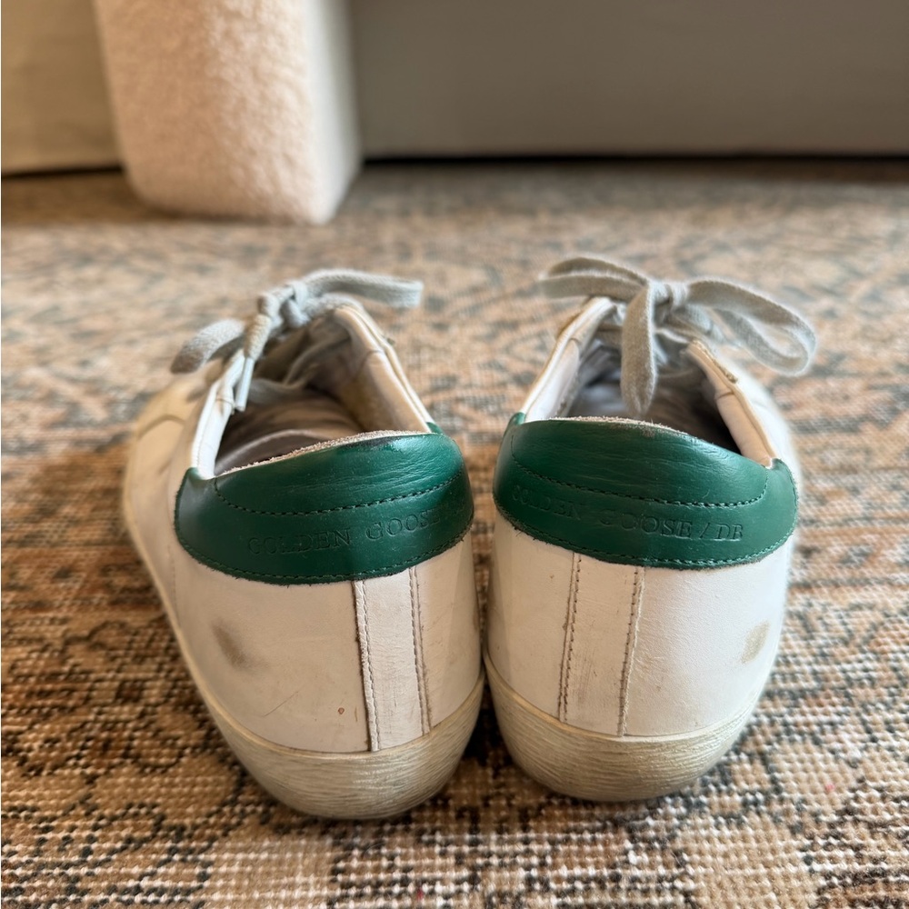 Golden Goose White and Green Sneakers